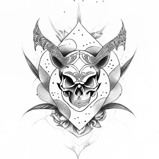 Skull With Wolf And Roses