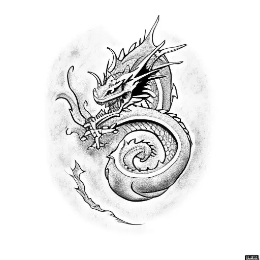 Dragon Around Arm With Lotus Flower