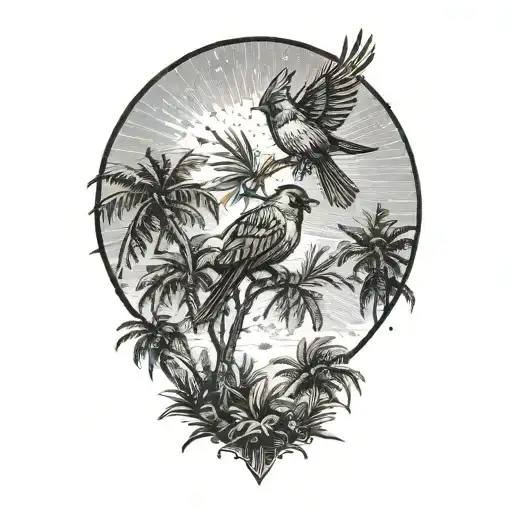 Single Flying Cardinal Palm Trees