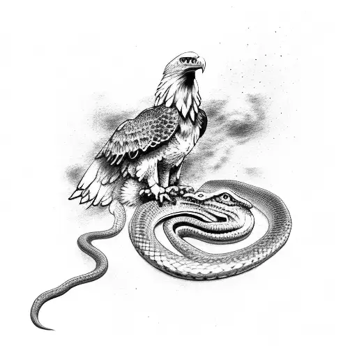 Eagle Fighting A Snake And Snake Winning