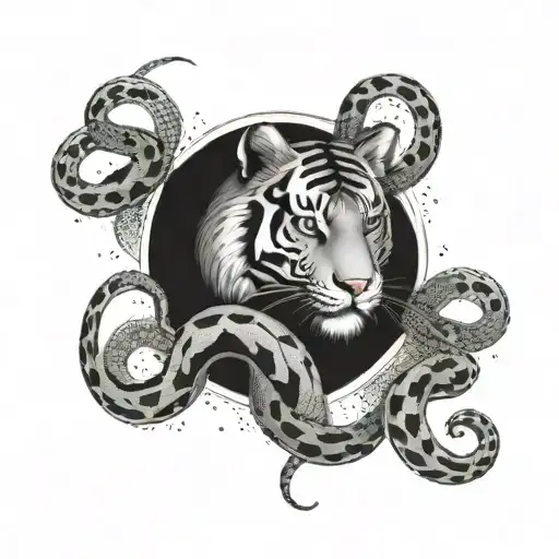 Tiger And Two Snakes Intertwined Symbolizing The Client's Love