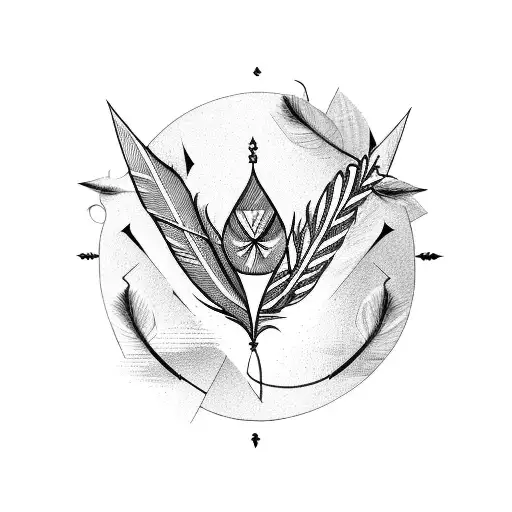 Arrow With Peacock Feather And Heart In The Middle Of Arrow