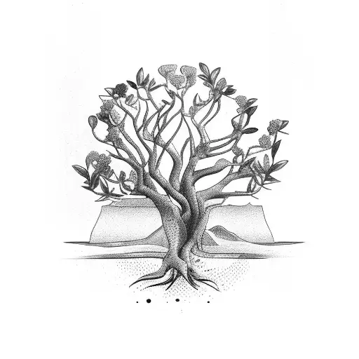 Olive Tree With Roots Forming The Mediterranean Sea