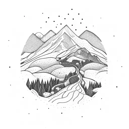 Mountain Landscape With A Trail Winding Through It