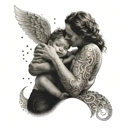 A Mother Embracing Her Child With The Words 'Strength' And 'Trust' Incorporated Into The Design