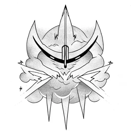 Lightning Bolt With Cloud Print Inside Of It