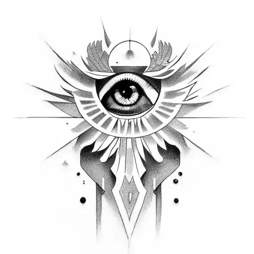 Make A Tattoo That Has The All Seing Eye With Raven Behind It