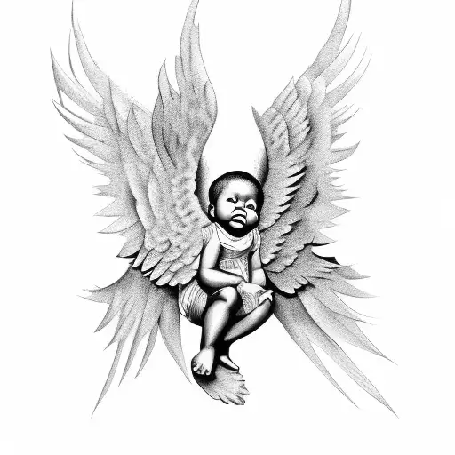 Black Baby Angel Singing To Doves In Hevean