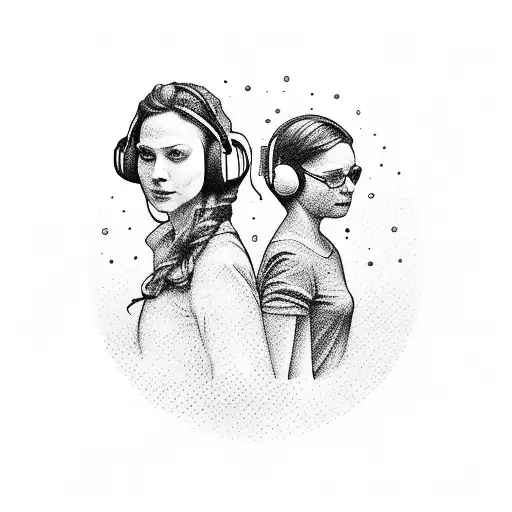 A Silhouette Of A Mother And Daughter Listening To Music