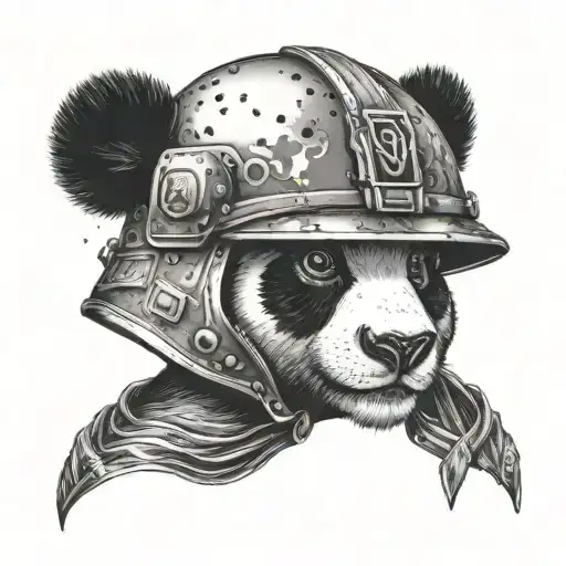 Military Helmet With A Panda Peeking Out