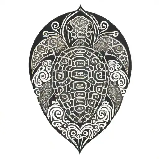 Maori Tribal Turtle Surrounded By Water Waves