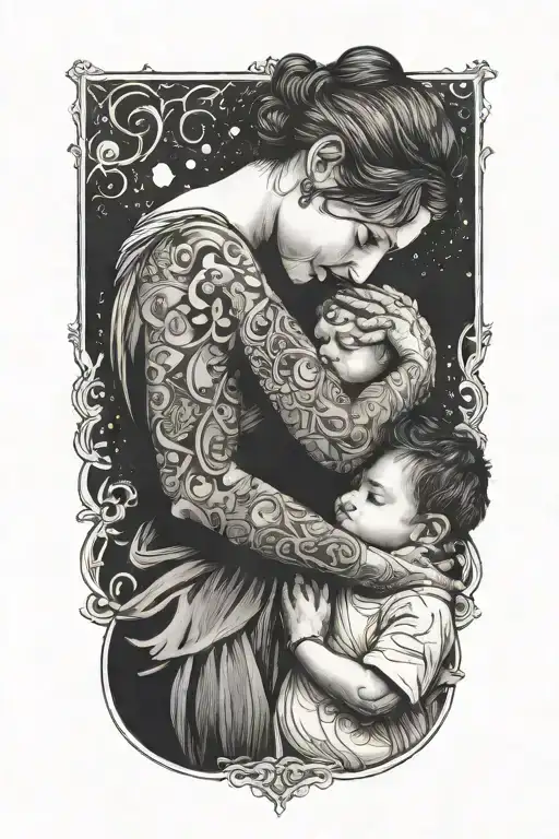 A Mother Embracing Her Child With The Words 'Strength' And 'Trust' Incorporated Into The Design