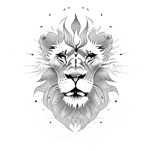 Lion Head With Fire And The Sun