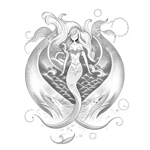 Ocean Wave And Mermaid Tail And Heart And Fire