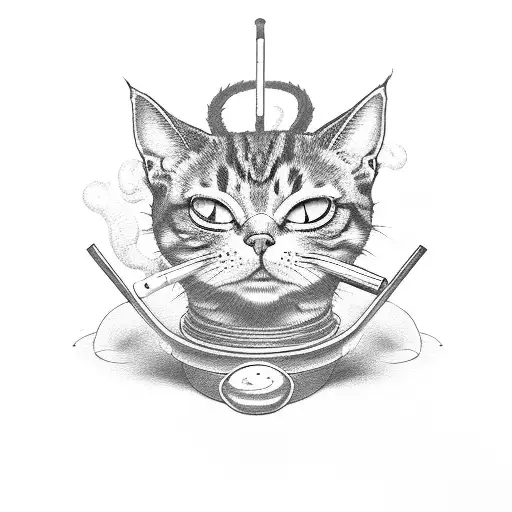 Smoking Cat Demon With 3 Eyes On A Bicycle