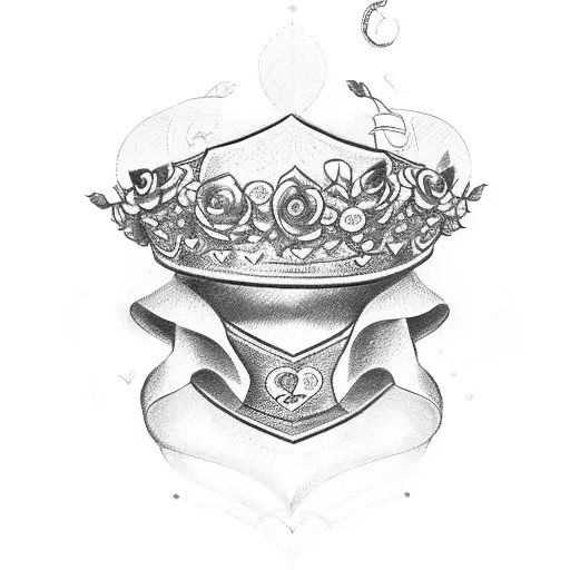 Letter H With A Crown Surrounded By Hearts And Roses