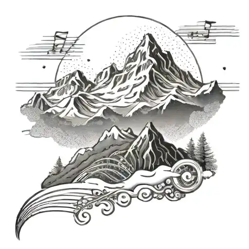A Laser Engraving Machine With Musical Notes And A Snow-capped Mountain Landscape In The Background
