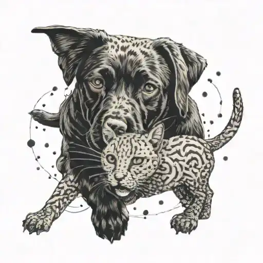 Labrador And Cat Playing