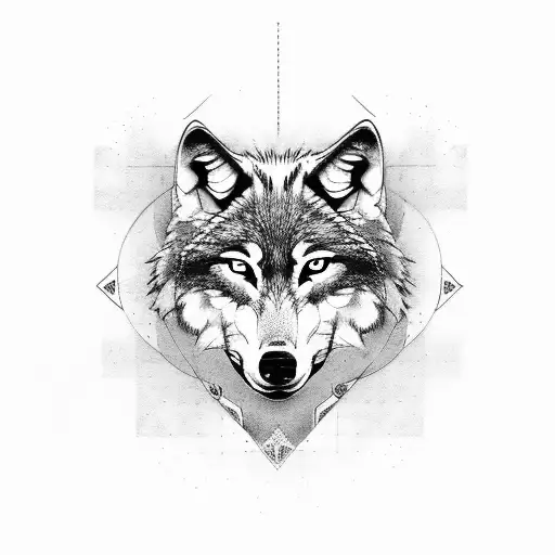 Wolf Front Side With Legs And Initials V