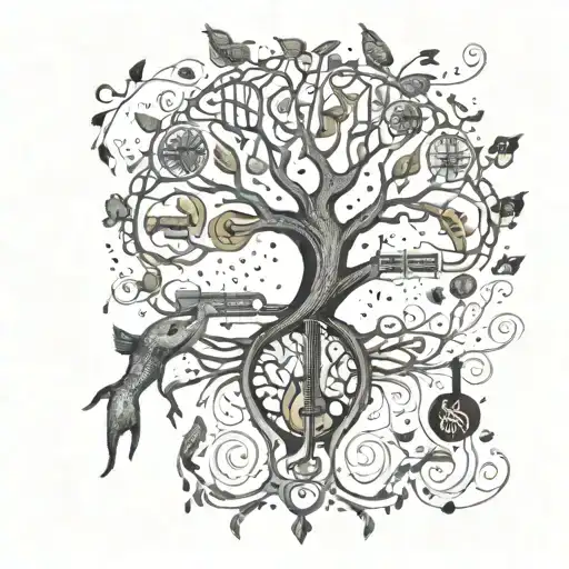A Tree Of Life With Branches Made Of Musical Instruments And Leaves Shaped Like Animals