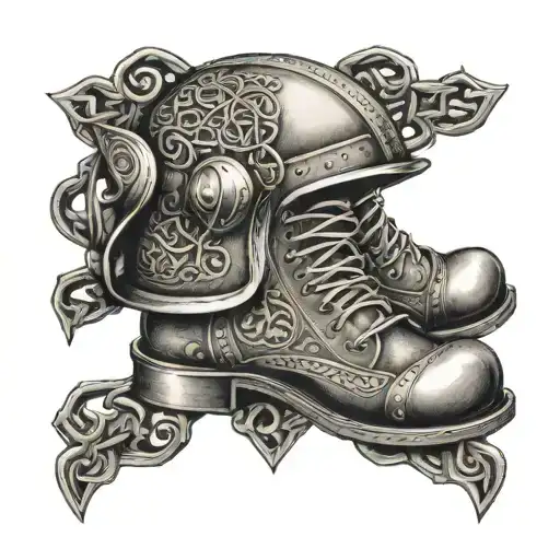 An Intricate Celtic Knotwork Design Incorporating A Soldier's Helmet And Boots