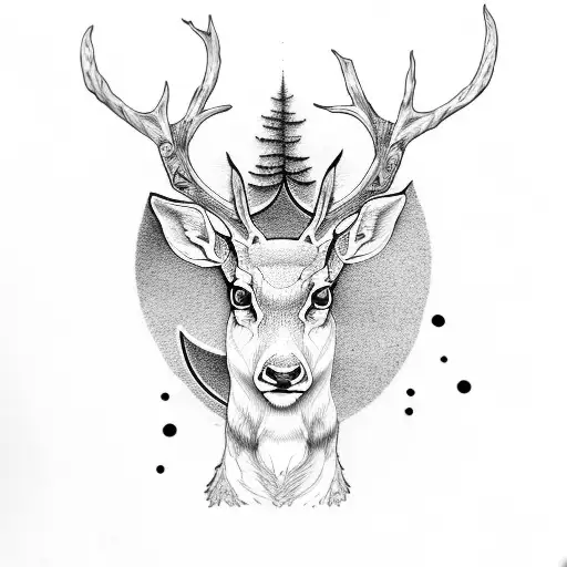 Fallow Deer And Pine Tree