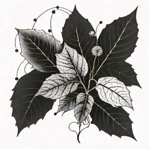 A Geometric Pattern Incorporating Various Plant Leaves And Vines