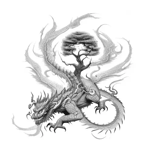 Dead Tree That Swirled On And On The Top Of It A Dragon Leaned