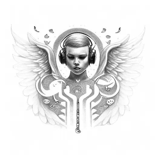 Sk With Angel Wings And Music Notes