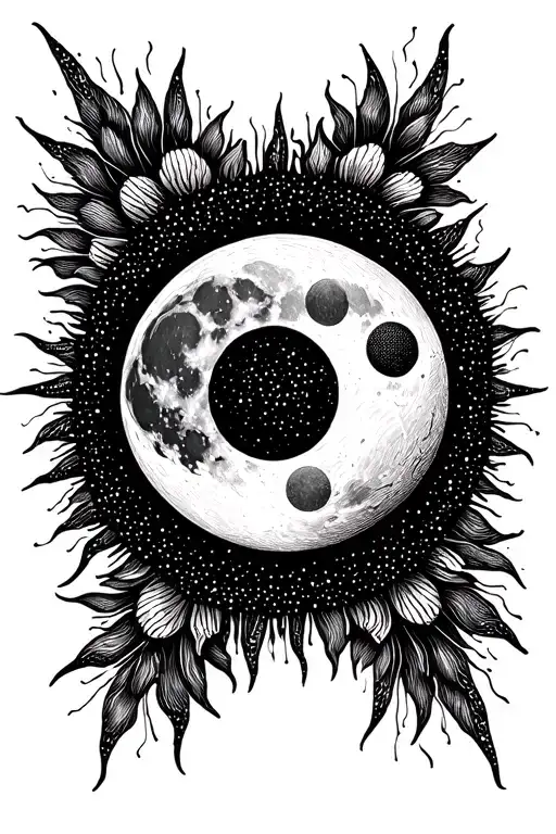 A Moon And A Sun In Fine And Linear Lines