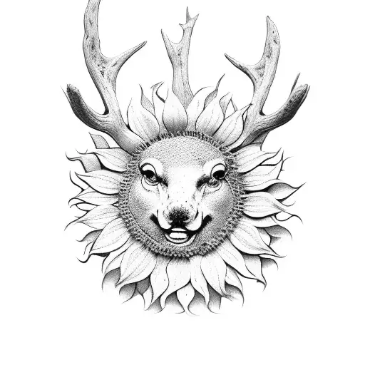 Sunflower With Wheat And Deer Antlers