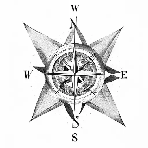 Compass With North And Mountains
