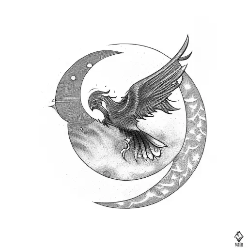 Phoenix Tattoo With Moon