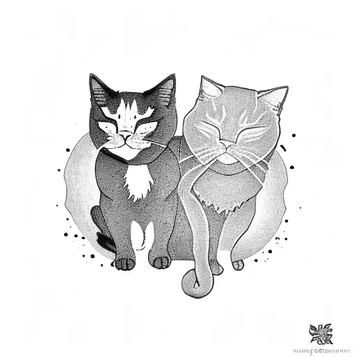 A Black Cat And A Gray Cat Sleeping Together