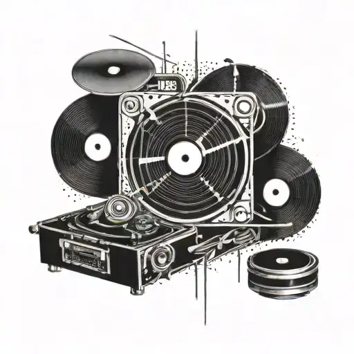 An Abstract Design Incorporating A Turntable And A Cross Symbol