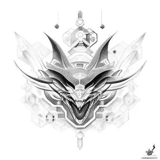 Create A Tattoo Of A Futuristic Car Merging With A Mythical Creature From Geek Mythology