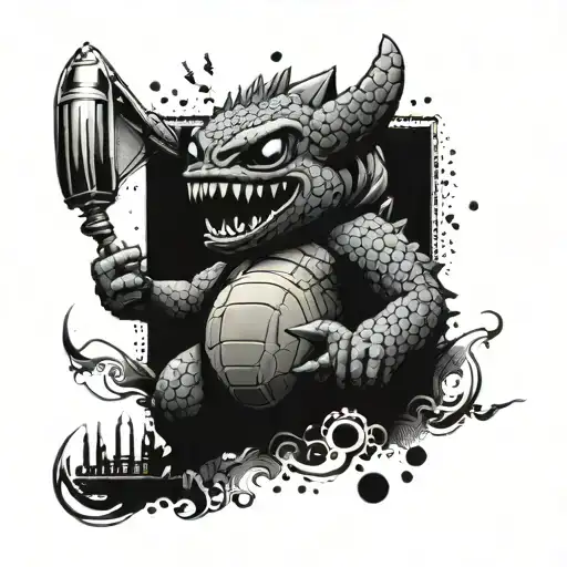 A Mashup Tattoo Of Stitch And A Famous Movie Monster Like Godzilla Or King Kong