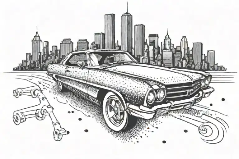 Create A Tattoo Of A Sleek Car Speeding Through The Streets Of New York
