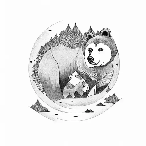 Half Sleeve Bear Family And Landscape