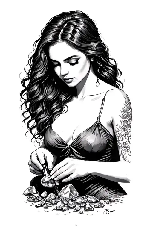 A Sexy Woman Digging For Gems In The Mountains