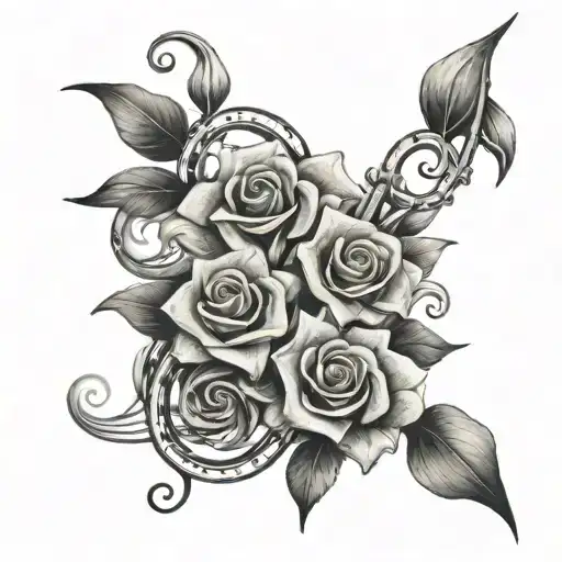 A Music Staff Intertwined With A Bouquet Of Roses And Lilies