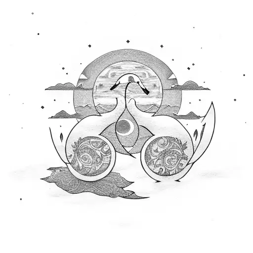 Sun And Moon With Swans