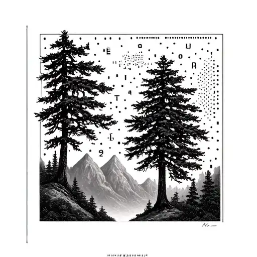 A Nature Scene With Hidden Morse Code Messages Intertwined With The Trees And Mountains