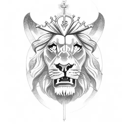 Jesus The King With Cross And Lion Head And Scripture