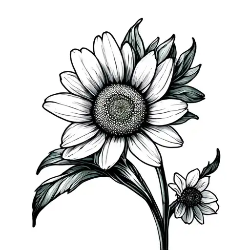 Singular Daisy And Singular Daffodil With Leafes Bouquet