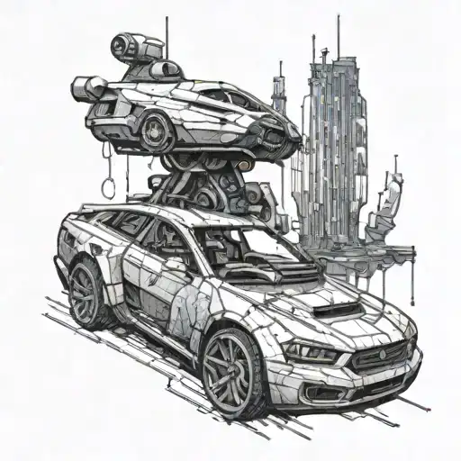 Create A Tattoo Of A Futuristic Cyberpunk Car With Hookah Elements