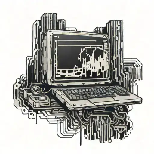 An Abstract Tattoo Featuring A Glitched Pc Screen With Hidden Messages In Code