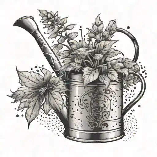 A Botanical Illustration Of A Potplant With The Watering Can In The Background