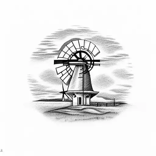 Sunset With Windmill And 2 Bucks And A Doe Grazing