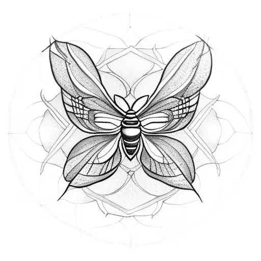 Moth With A Mandala At The Top And A Peony At The Bottom